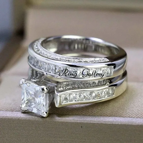 Wedding Ring Set Engagement Ring 925/14k Sterling Silver size 5,6,7,8,9,10,11,12 - Picture 2 of 4